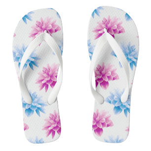 Chinelos Dália Rosa, Dália Azul, Padrão Floral, Flores