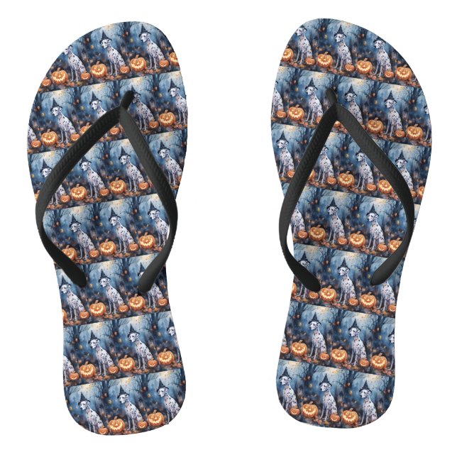 Chinelos Dalmama de Halloween com Pumpkins assustado (Pé da cama)