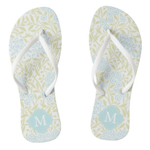 Chinelos Damasco Floral Verde e Aqua Monograma