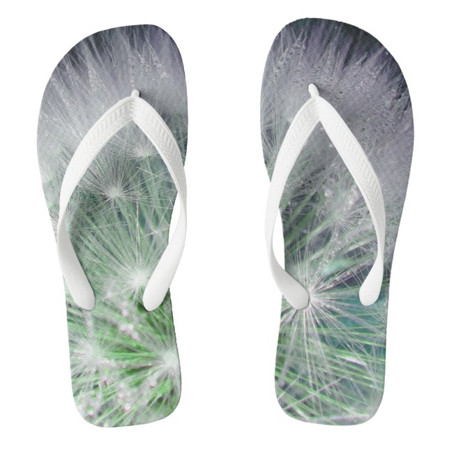 Chinelos Dandelion verde com pequenas gotas d'água (Pé da cama)