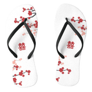 Chinelos de Casamento Chineses com Cereja Vermelha