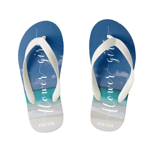 Chinelos de Casamento de Praia de Garota Flor (Pé da cama)