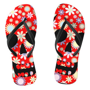 Chinelos de crânio floral