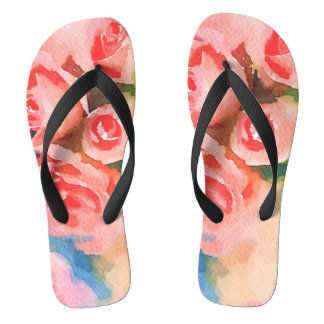 Chinelos de Dedo com Design de Rosa em Aquarela