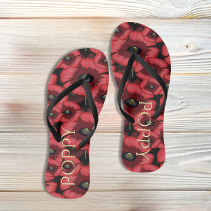 Chinelos de mulheres florantes de Preto e Vermelho