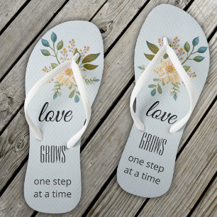Chinelos de noiva de amor floral azul