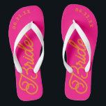 Chinelos de Noiva Rosa Laranja Personalizados para<br><div class="desc">Esses chinelos são perfeitos para a futura Sra.! Personalize com a data do seu casamento e as cores do casamento.</div>