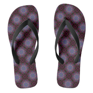 Chinelos de praia Black Red Kaleidoscope Mandala