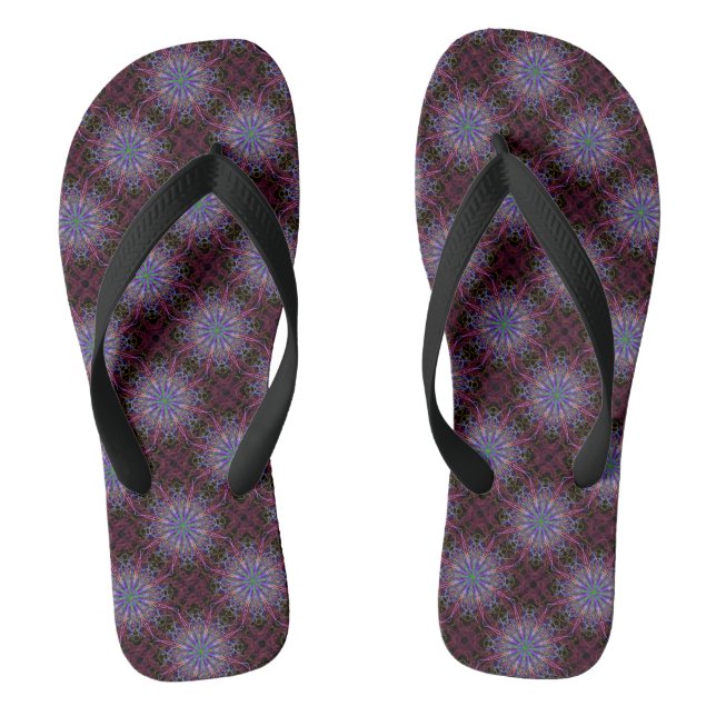 Chinelos de praia Black Red Kaleidoscope Mandala (Pé da cama)