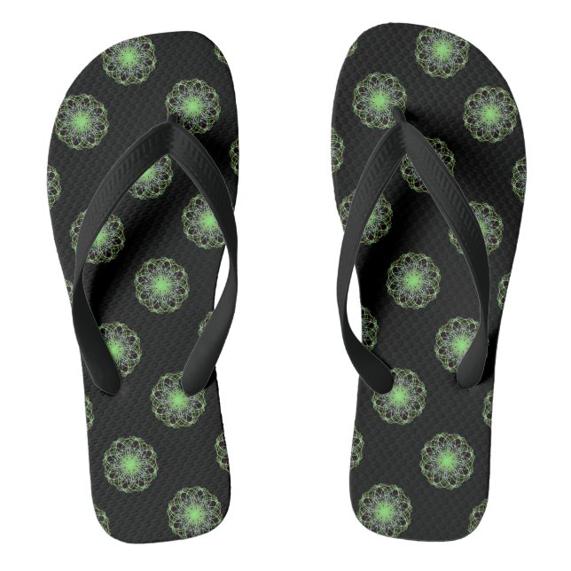 Chinelos de praia Caleidoscópio Negro Verde Mandal (Pé da cama)