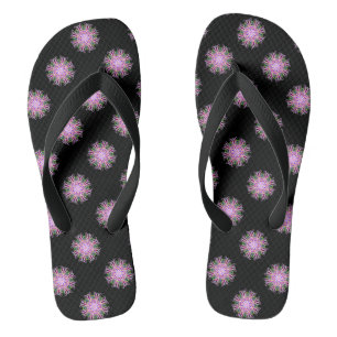 Chinelos de praia Caleidoscópio Preto Rosa Mandala