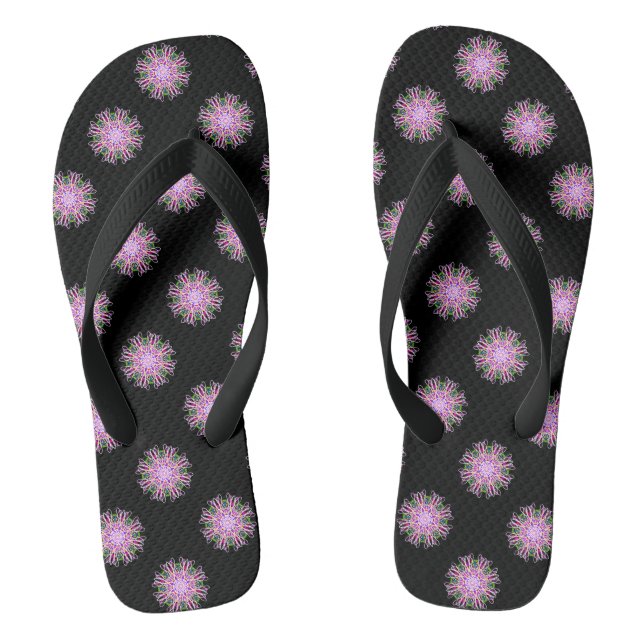 Chinelos de praia Caleidoscópio Preto Rosa Mandala (Pé da cama)