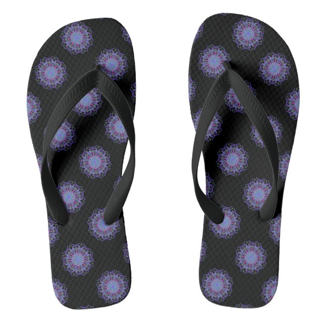 Chinelos de praia Caleidoscópio Preto Roxo Mandala (Pé da cama)