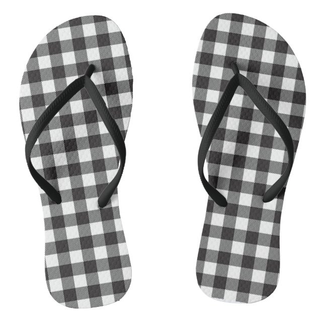 Chinelos de Xadrez Búfalo Preto e Branco (Pé da cama)