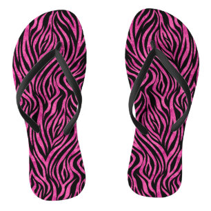 Chinelos de zebra preto rosa quente