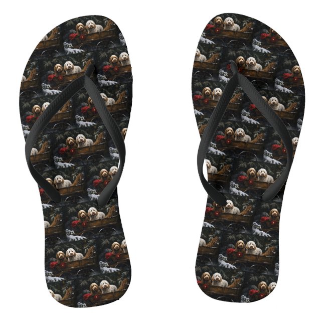 Chinelos Decoração de Natal Cockapoo Snowy Sleigh  (Pé da cama)