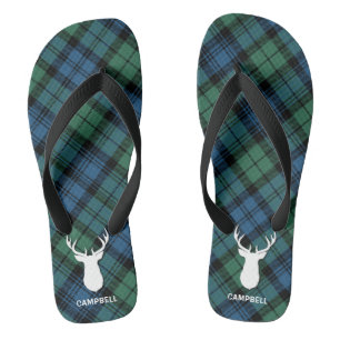 Chinelos Deer Antlers Personalizou a Xadrez de Tartan Preto
