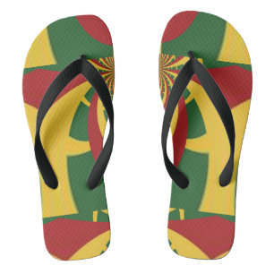 Chinelos Design de Cores Rasta Vermelho Dourado Verde
