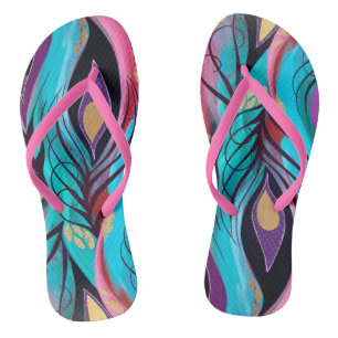 Chinelos design de penas de pavão