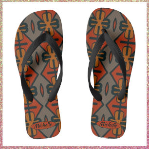 Chinelos Design Tribal Laranja e Dourado Legal
