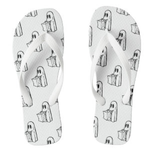 Chinelos Dia das Bruxas, Fantasma Branco Fofo, Doce ou Trav