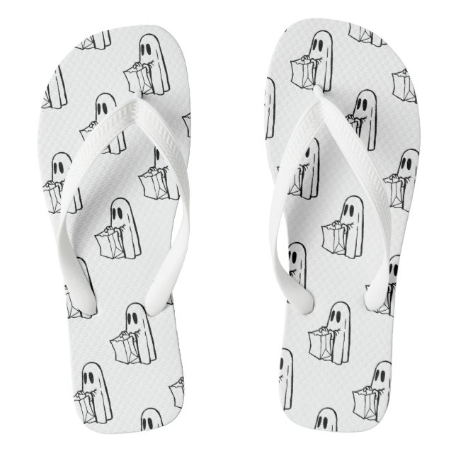 Chinelos Dia das Bruxas, Fantasma Branco Fofo, Doce ou Trav (Pé da cama)