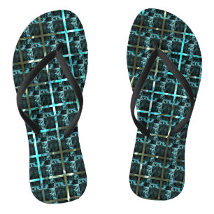 Chinelos Diferentes xadrez, quadrados ou imagem ciano sob g