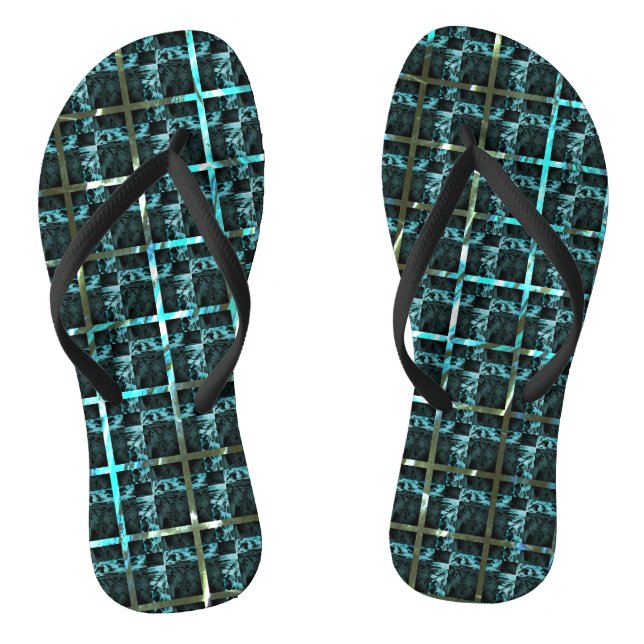 Chinelos Diferentes xadrez, quadrados ou imagem ciano sob g (Pé da cama)