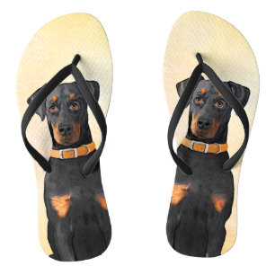 Chinelos Doberman Pinscher Não Cortado Pintura Arte Origina
