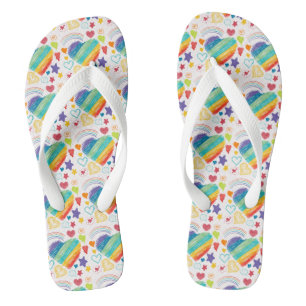 Chinelos Doodle Rainbow Heart Pattern