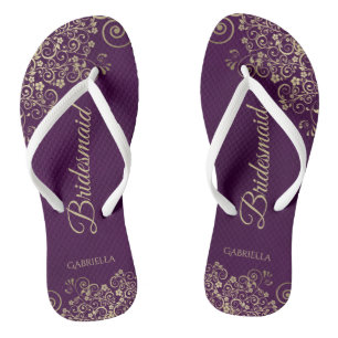 Chinelos Dourado lugar no casamento da ponte Chic Purple Pl