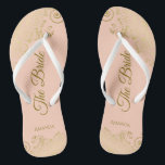 Chinelos Dourado lugar no Pêssego Coral O Casamento Elegant<br><div class="desc">Dance a noite fora com essas belas chinelos de casamento. Projetados para a noiva, eles apresentam um design simples, mas elegante, com letras douradas em um fundo cor de laranja claro ou de pêssego coral e ricos e espirais de rendas e ouros. Uma bela maneira de se manter rico e...</div>
