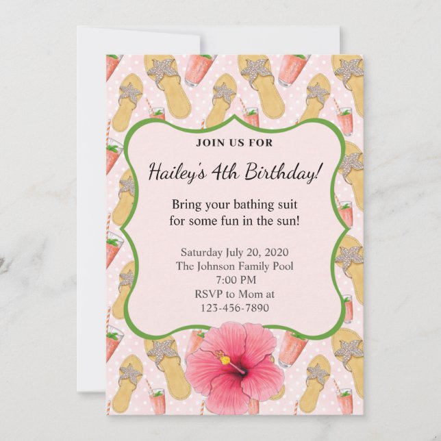 Chinelos e Convite de aniversário de limonada (Frente)