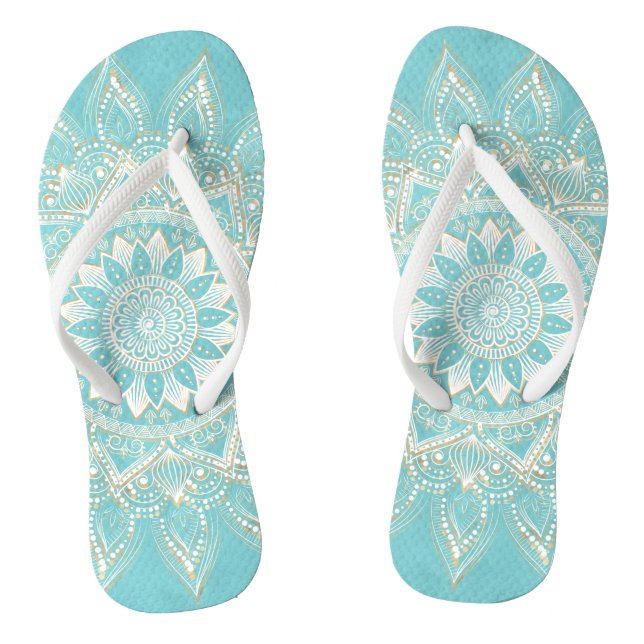 Chinelos Elegante Dourado Mandala Sky Blue Design (Pé da cama)