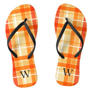 Chinelos Elegante laranja amarelo Xadrez Plaid Monograma