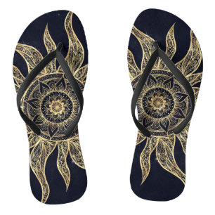 Chinelos Elegante Sol Dourado Mandala Blue Nebula Design