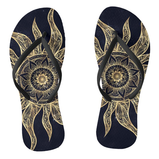 Chinelos Elegante Sol Dourado Mandala Blue Nebula Design (Pé da cama)