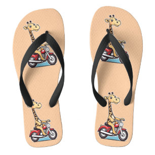 Chinelos Engraçado Cartoon Giraffe Dirigindo Uma Moto,