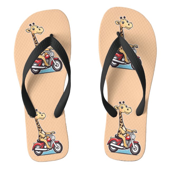 Chinelos Engraçado Cartoon Giraffe Dirigindo Uma Moto, (Pé da cama)