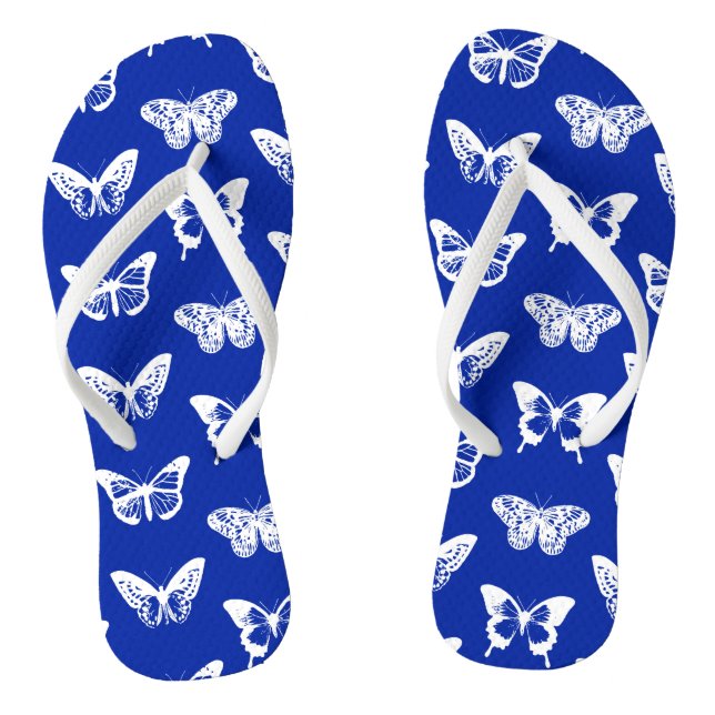 Chinelos Esboço de borboleta, azul cobalto e branco (Pé da cama)