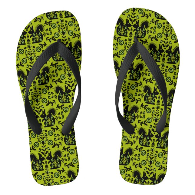 Chinelos Esquilo Arte Foliar Nórdica Escandinava (Pé da cama)