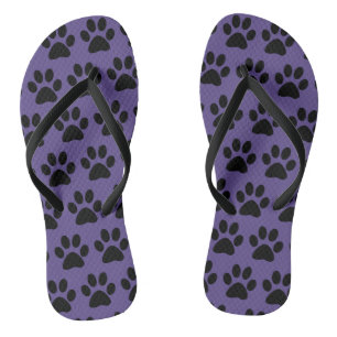 Chinelos Estampa de Pegadas de Cachorro Fofo Preto Roxo Ele