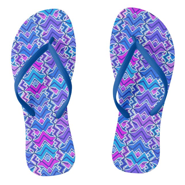 Chinelos Estampa Tribal Batik, Azul, Violeta e Branco (Pé da cama)