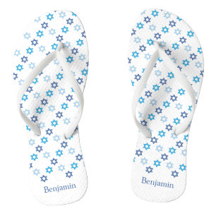 Chinelos Estrela de David Azul e Branco