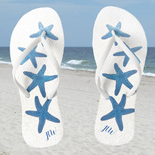 Chinelos Estrela-do-mar Azul Personalize com Iniciais