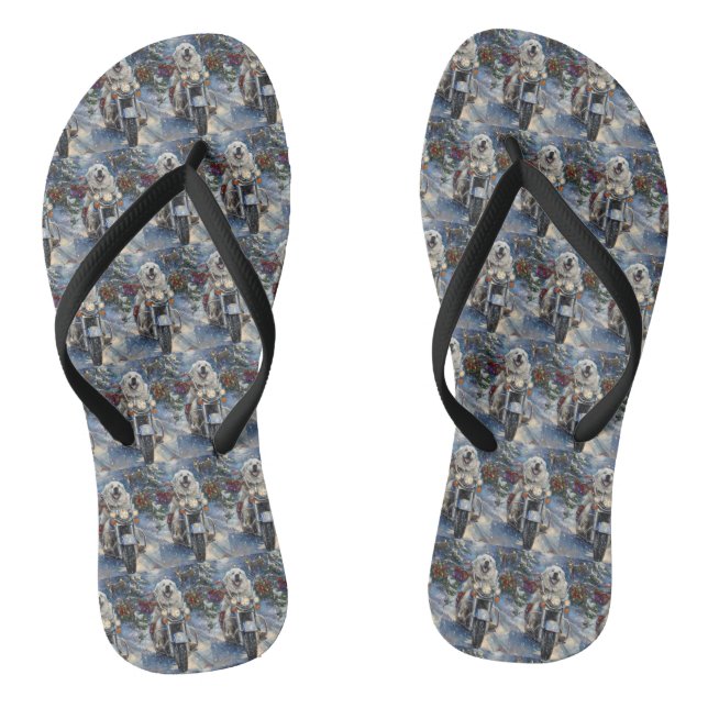 Chinelos Excelente Pirenéus Cão Dirigindo Moto Natal (Pé da cama)