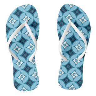 Chinelos Expedição com Motif Flor, Azul e Branco