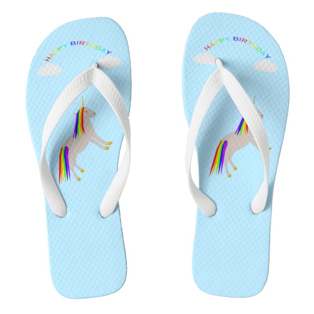 Chinelos Fantasy Birthday Unicorn Rainbow and Clouds (Pé da cama)