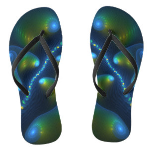 Chinelos Fantasy Luzes Abstrato Azul Verde Amarelo Fractal