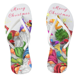 Chinelos Feliz Natal Gnomo Celebração - Texto Personaliza
